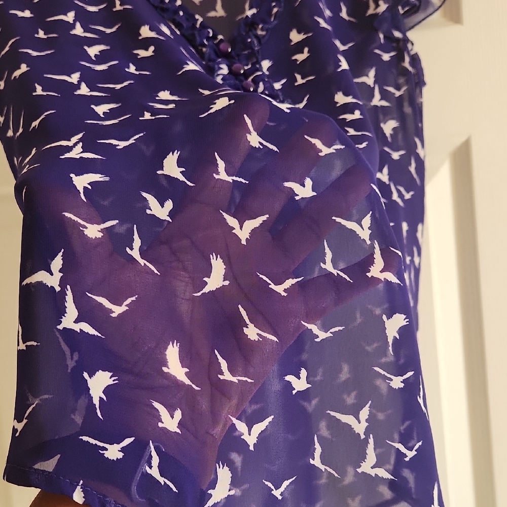 Lily Rose Purple Sheer Bird Print Blouse - Picture 3 of 9